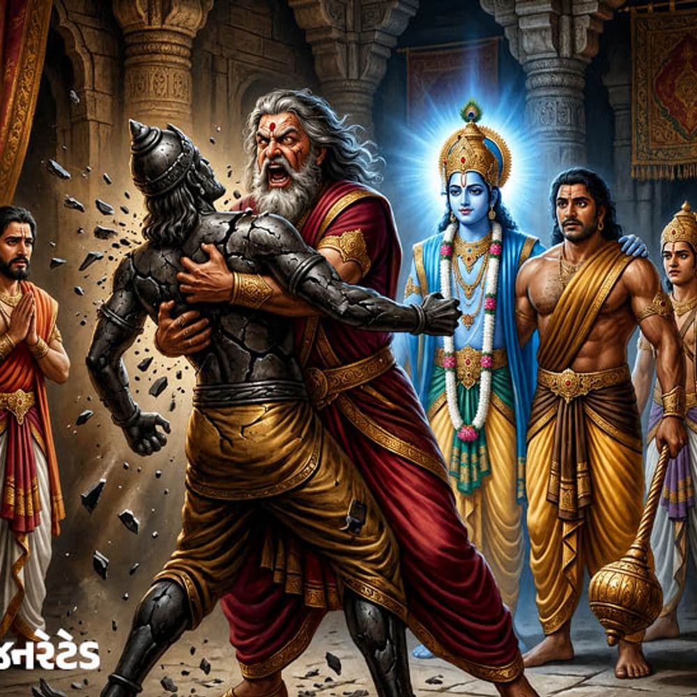મહાભારત: યુદ્ધ પછી પાંડવો ધૃતરાષ્ટ્ર પાસે પહોંચ્યા હતા:ભીમે દુર્યોધનનો વધ કર્યો હતો, શ્રીકૃષ્ણે ધૃતરાષ્ટ્રથી ભીમને કેવી રીતે બચાવ્યો?